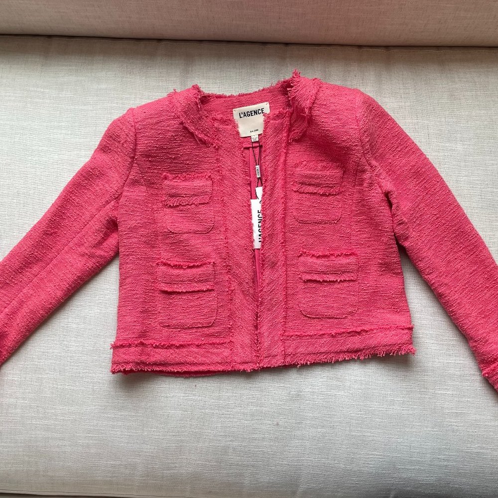 NWT L'Agence Keaton Tweed Barbiecore Fringe Blazer